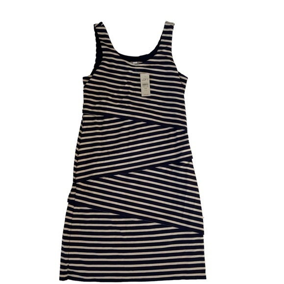 NWT Women's Loft Striped Tiered Navy Ivory Tank Dress Nautical Summer Dress XSP - Picture 1 of 7